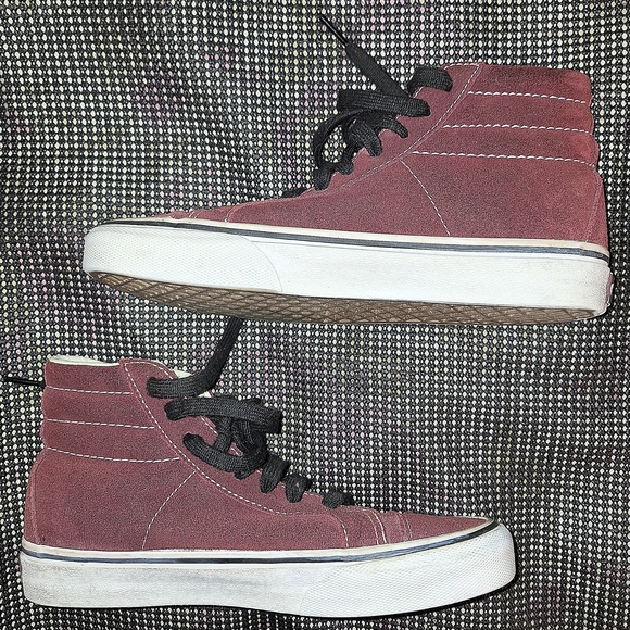 Vans Men’s Sk8-Hi Suede High-Top Sneakers in Burgundy - Picture 6 of 16